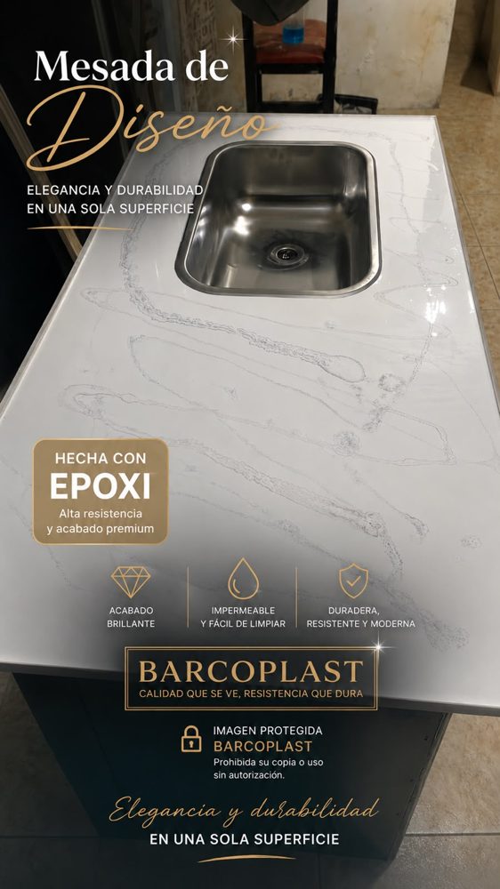 Mesada blanca con bacha terminada con resina epoxi
