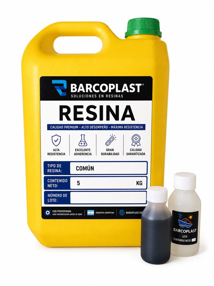 Resina poliéster común BARCOPLAST de 5 kg con frascos de acelerador y catalizador